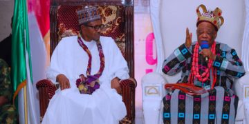 Buhari greets Paramount Ruler of Aba, Issac Ikonne