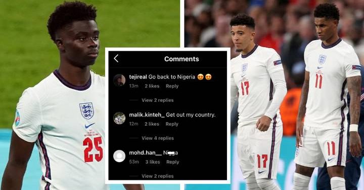 Euro 2020: English FA condemn racist attacks on Saka, others over failed penalties