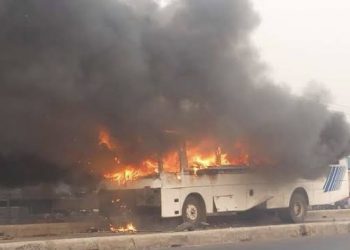 Bus conveying NYSC members bursts in flames in Delta