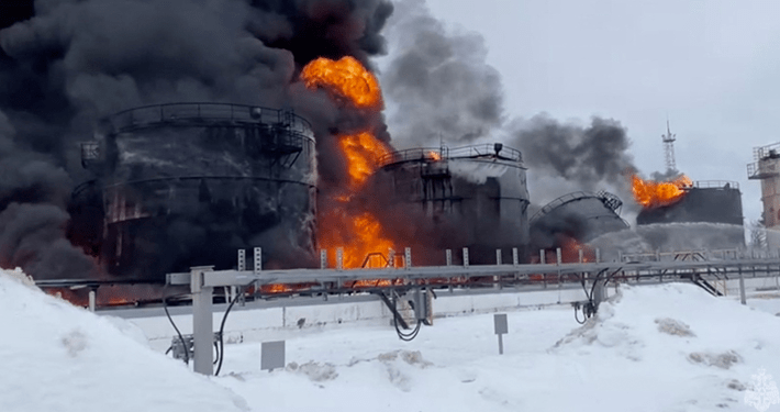 Ukrainian drone attack causes fire at oil depot in Russia