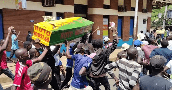 RutoMustGo: Kenyan youths carrying coffins defy police clampdown, hit streets for third week