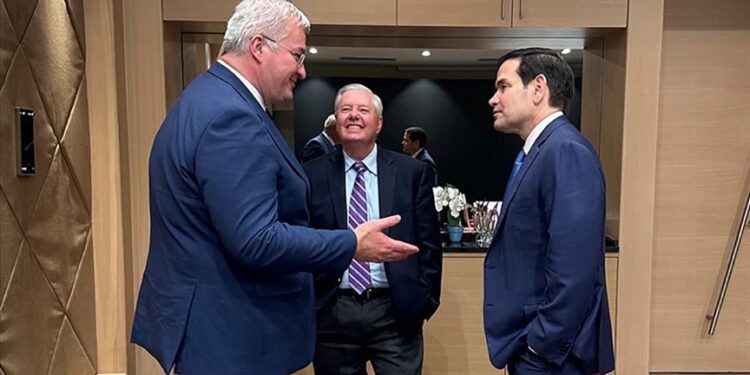 Ukraine’s top diplomat says he met with US secretary of state to ‘coordinate positions’