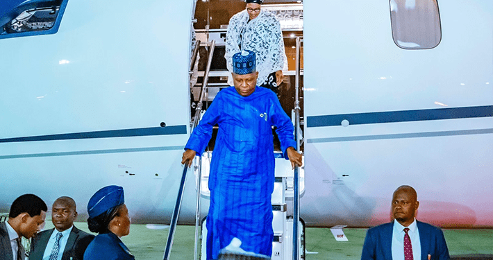 Vice-President Kashim Shettima, on Sunday, returned to Abuja after representing President Bola Tinubu at the 39th Ordinary Session of the Assembly of African Union Heads of State and Government.