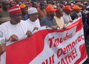 ‘Tinubu Must Go’: ADC’s Atiku, Obi, others stage #OccupyINEC protest in Abuja