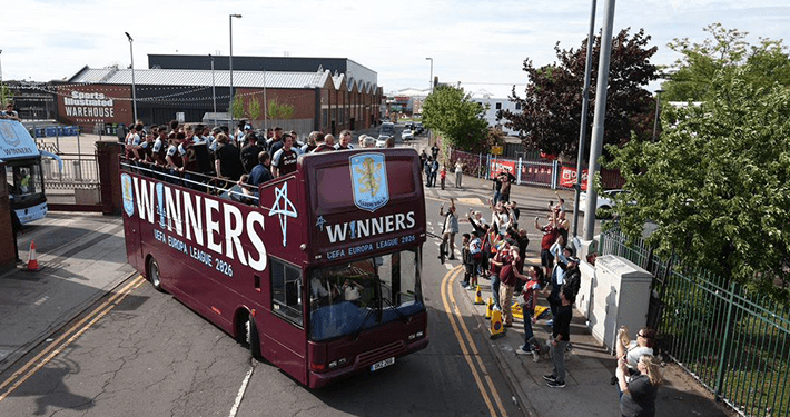 Thousands of fans welcome home Europa League champions Aston Villa