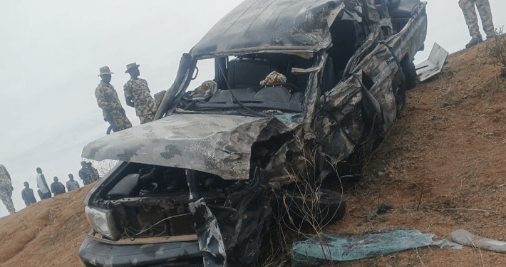 Four corps members, soldier burnt to death as military truck, bus collide in Adamawa