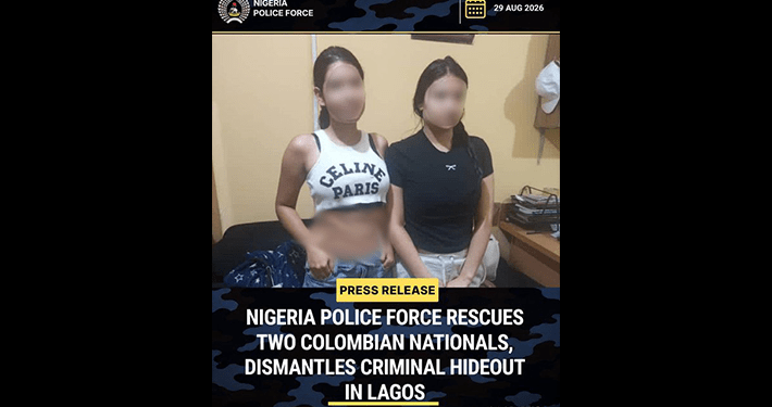 Police rescue two Colombian ladies lured to Lagos by fleeing Chinese human trafficking suspects