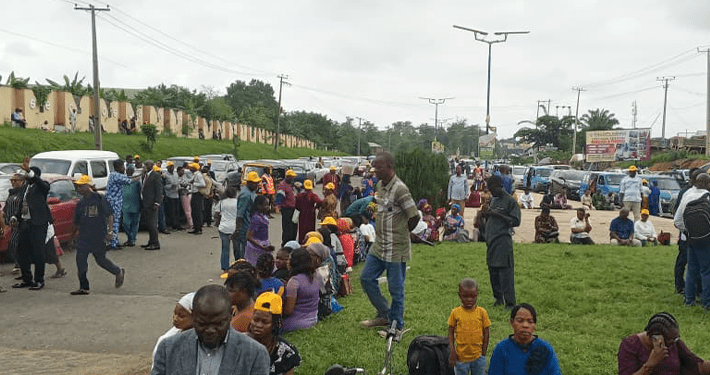 PHOTOS: Hundreds of civil servants storm Osun state secretariat to celebrate Adeleke’s re-election