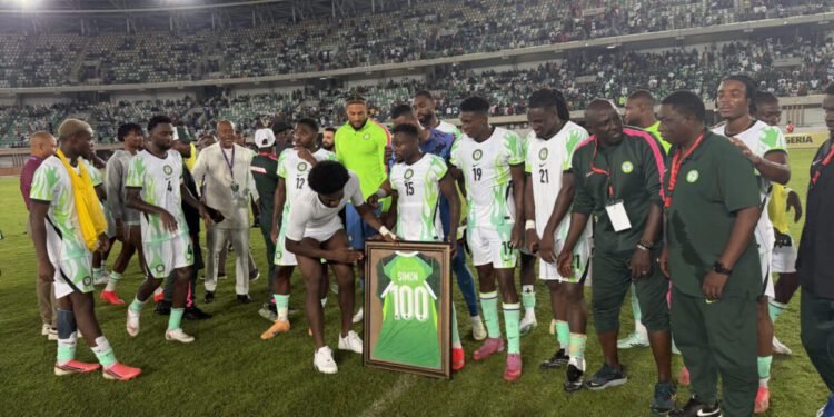 Wife cheers as Moses Simon joins Super Eagles’ 100-cap club after Madagascar win